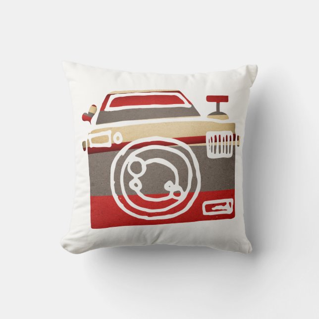 Cute Red Camera Love Heart Photography Graphic Cushion (Front)