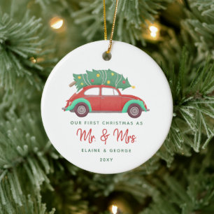 Cute Red Car Christmas Tree First Christmas Ceramic Tree Decoration