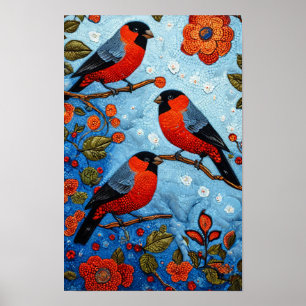 Cute red cardinal birds poster