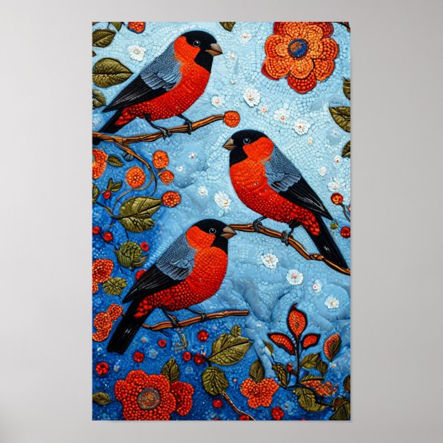 Cute red cardinal birds poster (Front)