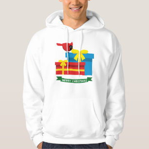 Cute Red Cardinal Opening A Blue Gift Hoodie