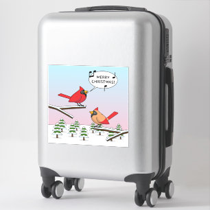 Cute Red Cardinal Singing Merry Christmas