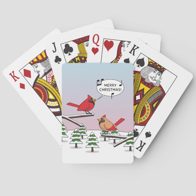 Cute Red Cardinal Singing Merry Christmas Playing Cards (Back)
