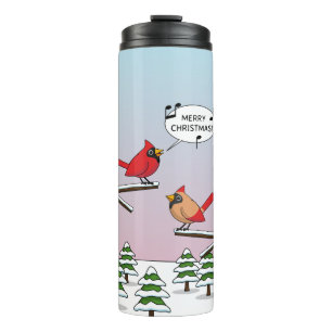 Cute Red Cardinal Singing Merry Christmas Thermal Tumbler