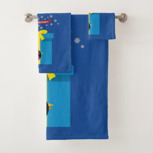 Cute Red Cardinal With Blue Gift Bath Towel Set