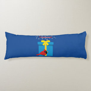 Cute Red Cardinal With Blue Gift Body Cushion