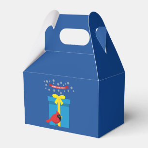 Cute Red Cardinal With Blue Gift Favour Box