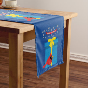 Cute Red Cardinal With Blue Gift Medium Table Runner