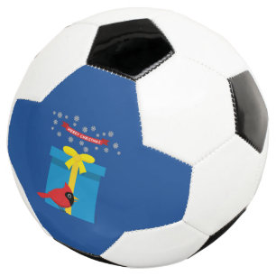 Cute Red Cardinal With Blue Gift Soccer Ball
