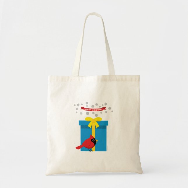 Cute Red Cardinal With Blue Gift Tote Bag (Front)