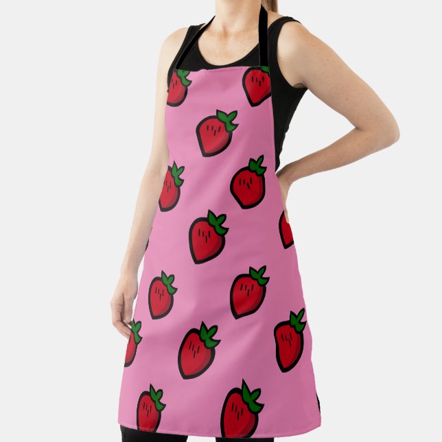 Cute Red Cartoon Strawberries for Vegetarians Apron (Insitu)