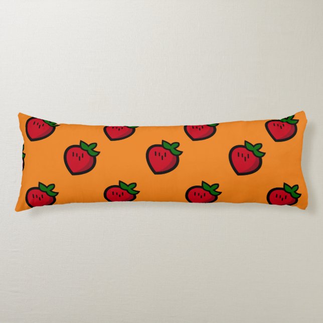 Cute Red Cartoon Strawberries for Vegetarians Body Cushion (Front)