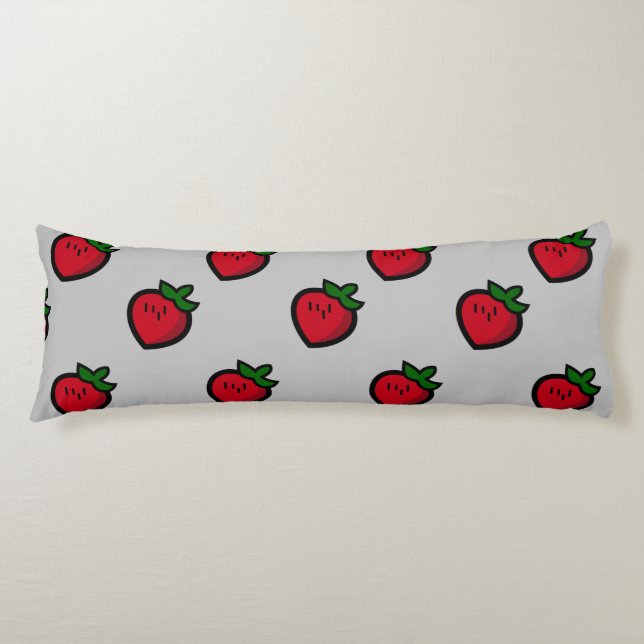 Cute Red Cartoon Strawberries for Vegetarians Body Cushion (Front)