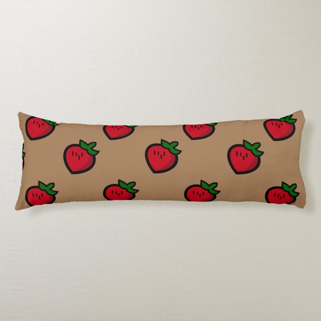 Cute Red Cartoon Strawberries for Vegetarians Body Cushion (Front)