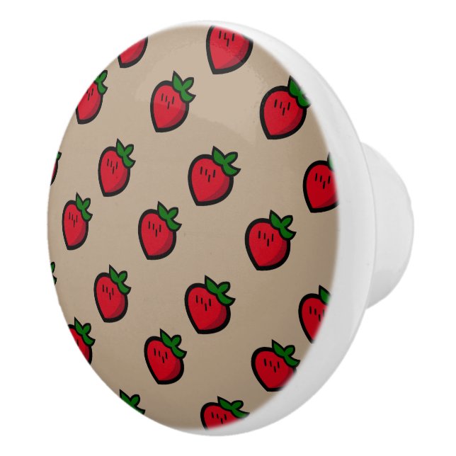Cute Red Cartoon Strawberries for Vegetarians Ceramic Knob (Right)
