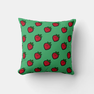 Cute Red Cartoon Strawberries for Vegetarians Cushion