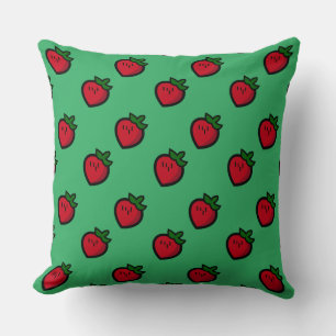 Cute Red Cartoon Strawberries for Vegetarians Cushion