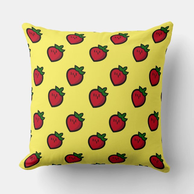 Cute Red Cartoon Strawberries for Vegetarians Cushion (Front)