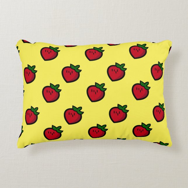 Cute Red Cartoon Strawberries for Vegetarians Decorative Cushion (Front)