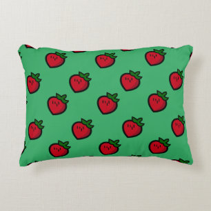 Cute Red Cartoon Strawberries for Vegetarians Decorative Cushion