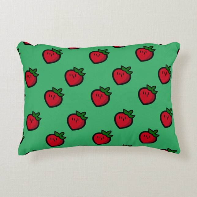 Cute Red Cartoon Strawberries for Vegetarians Decorative Cushion (Front)