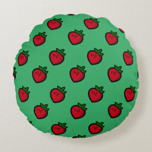 Cute Red Cartoon Strawberries for Vegetarians Round Cushion