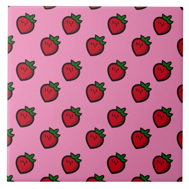 Cute Red Cartoon Strawberries for Vegetarians Tile (Front)