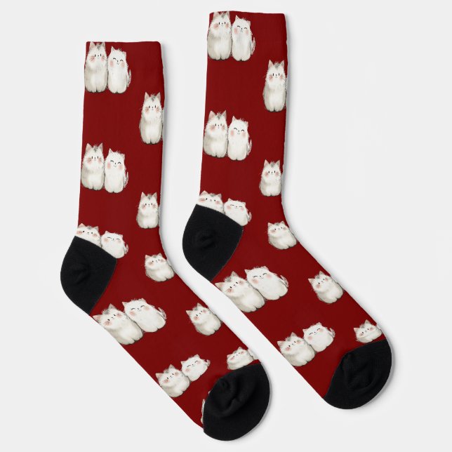 Cute Red Cat Pattern Socks – Cosy & Stylish Feline (Right)