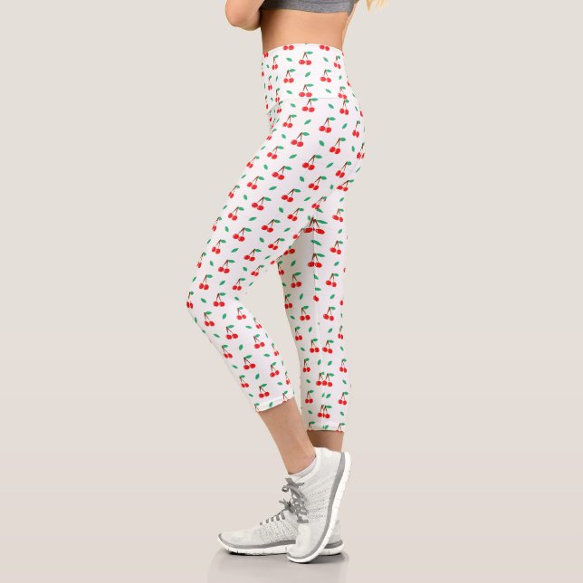 Cute Red Cherries Fruit Pattern Capri Leggings (Left)