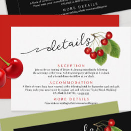 Cute Red Cherries Modern Script  Wedding Details  Enclosure Card