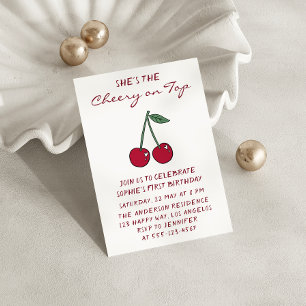 Cute Red Cherry   Cherry on Top First Birthday Invitation