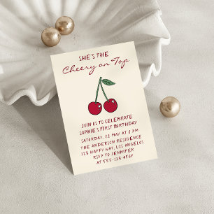 Cute Red Cherry Cherry on Top First Birthday Invitation