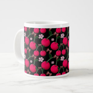 Cute red Cherry floral pattern Large Coffee Mug
