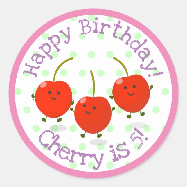 Cute red cherry friends cartoon illustration classic round sticker (Front)