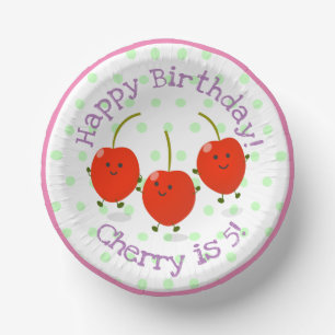 Cute red cherry friends cartoon illustration paper plate