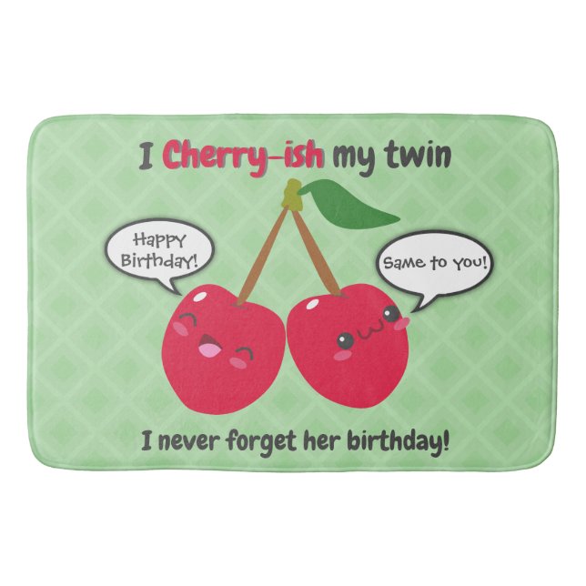 Cute Red Cherry Kawaii Twins Birthday Bath Mat (Front)