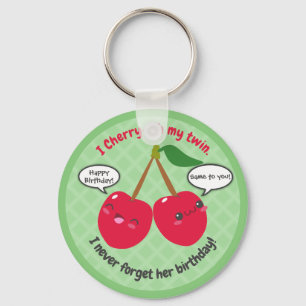 Cute Red Cherry Kawaii Twins Birthday Key Ring