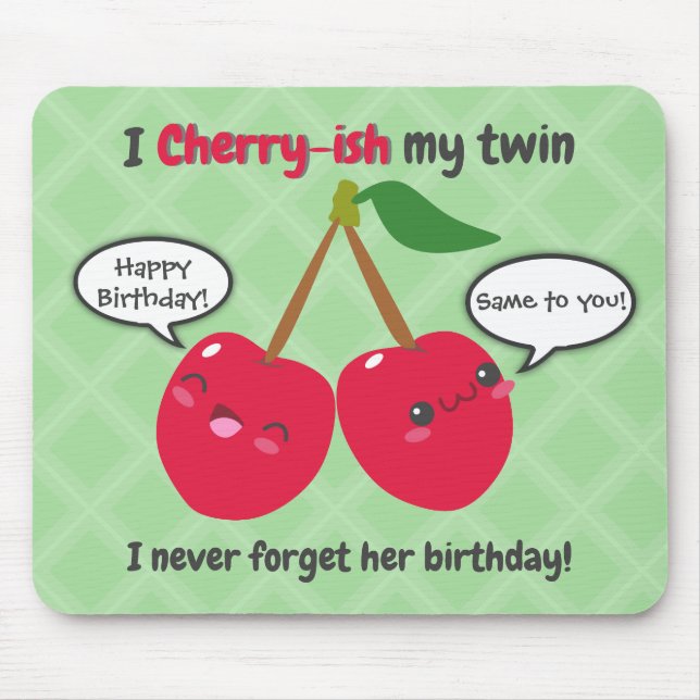 Cute Red Cherry Kawaii Twins Birthday Mouse Pad (Front)