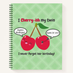 Cute Red Cherry Kawaii Twins Birthday Notebook