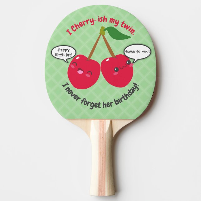 Cute Red Cherry Kawaii Twins Birthday Ping Pong Paddle (Front)