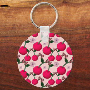 Cute red cherry pattern key ring