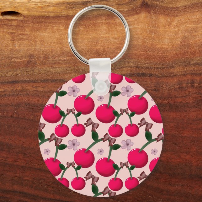 Cute red cherry pattern  key ring (Front)
