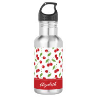 Cute Red Cherry Pattern Monogram Name