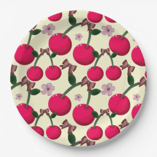 Cute red cherry pattern paper plate