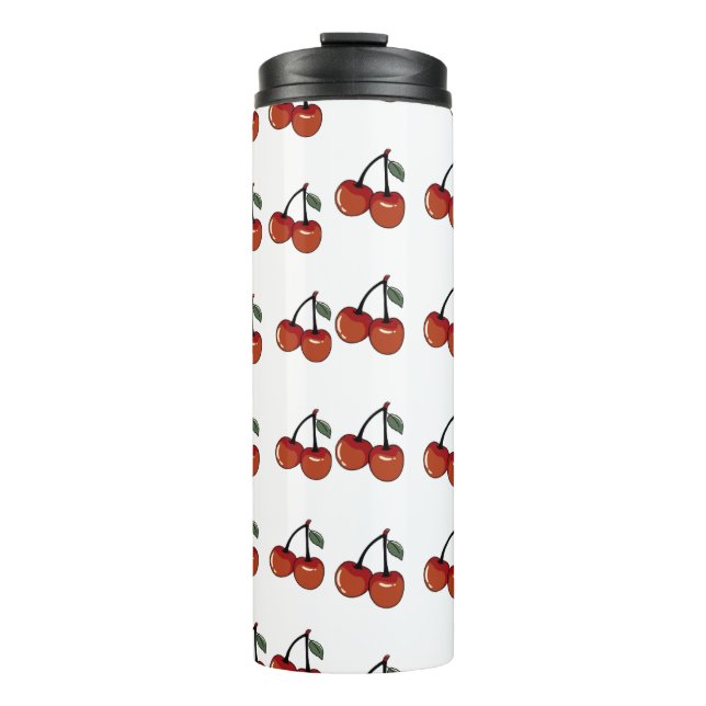 Cute Red Cherry Pattern Stainless Steel Tumbler -  (Front)