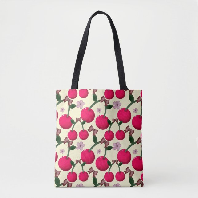 Cute red cherry pattern  tote bag (Front)