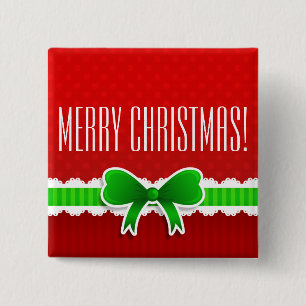 Cute Red Christmas Design Green Bow Personalised 15 Cm Square Badge