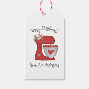 Cute Red Christmas Floral Bakery Cake Mixer Gift Tags