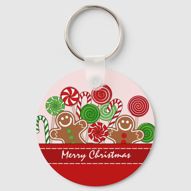 Cute red Christmas gingerbreads Key Ring (Front)