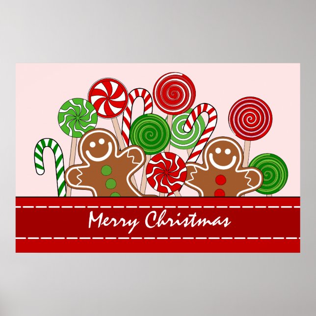 Cute red Christmas gingerbreads Poster (Front)